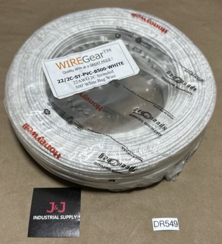 NEW SEALED- Honeywell 22/2C-ST-PVC-B500-WHITE 22AWG 2C Stranded 500β White Wire Main Image