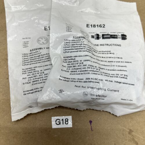 Lot of 2 IFM Effector E18162 4 PIN, M12, MALE FIELD WIRABLE New In Sealed Bags Main Image