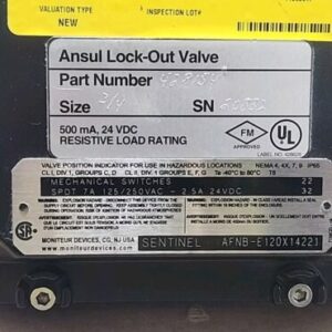 NEW Moniteur Devices Sentinel AFNB-E120X14221 Lock Out Valve ¾" Valve +Warranty - Image 2