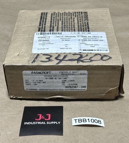 NEW IN BOX- ASHCROFT 45-1009-SL-04L-100# 4 1/2" Glycerin Filled Pressure Gauge Main Image