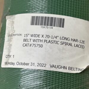 NEW- Vaughn Belting Green PVC 15"Wide X 70.1/4" Long Har 12-E Belt Cat#75750 - Image 2