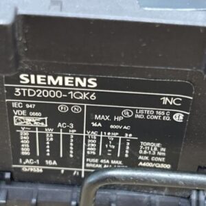 Siemens 3Td2000-1Qk6 Reversing Starter Contactor Assembly W/ 3UA7 + Warranty - Image 4