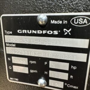 *NEW Grundfos CRK8-30 U-W-A-AUUV Model B42Z98103 Coolant Pump 3HP 53GPM - Image 2