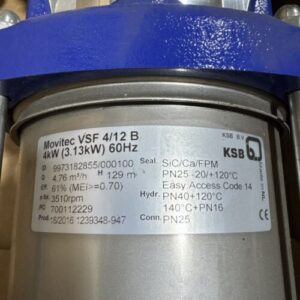 *NEW* KSB Movitec VSF4/12 B High Pressure InLine Pump 4.76m3/h 129m 4kW 400/690V - Image 4