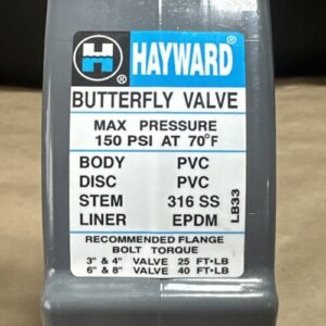 NEW SURPLUS- Hayward 3" Butterfly Valve Body PVC Disc PVC Stem 316SS Liner EPDM - Image 3