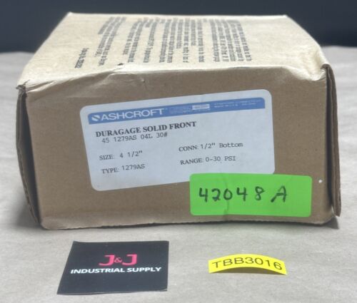 NEW OPEN BOX- Ashcroft 45-1279AS-04L-30# 4-1/2β Face X 1/2β Conn 0-30PSI πΊπΈ Main Image