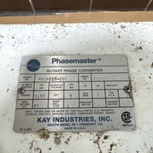 Phasemaster Rotary Phase Converter MA1-215-200 20HP MAX 5HP Largest Motor - Image 6