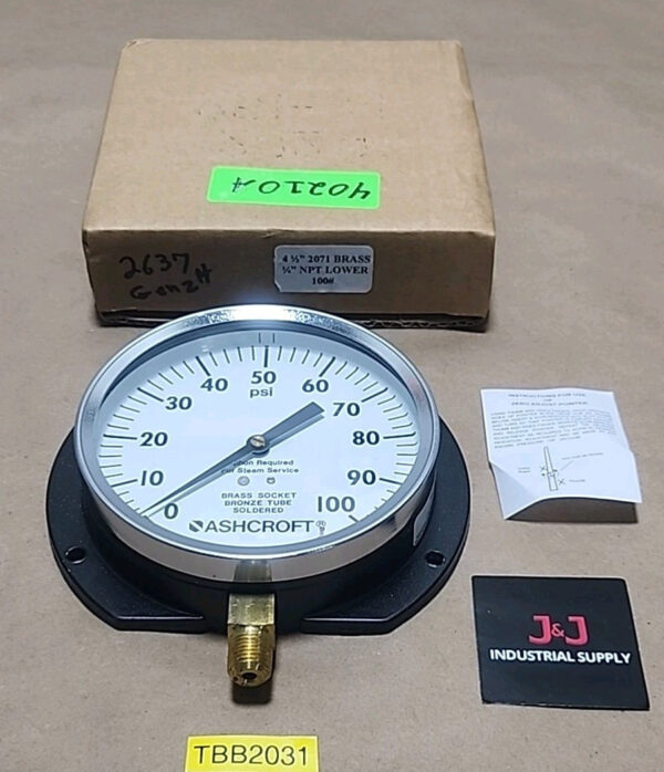 *NEW* Ashcroft 2071 Brass 4-1/2" Pressure Gauge 1/4" Npt Lower 100Psi + Warranty Main Image