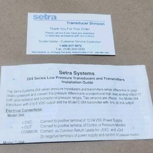 *NEW* Setra 264120-14 Pressure Transmitter +/-0.1" WC 24Vdc C264 + Warranty! - Image 6