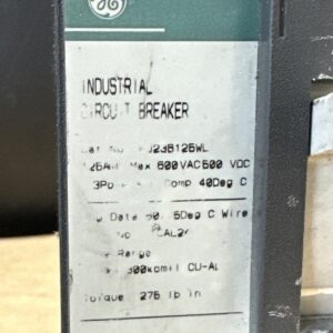 PREOWNED GE Industrial Circuit Breaker TFJ236125WL 125A 600VAC/500VDC + WARRANTY - Image 3