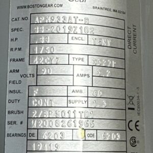 NEW- Boston Gear APM933AT-B 90V 1750RPM 1/3HP DC Brushed Permanent Magnet Motor - Image 13